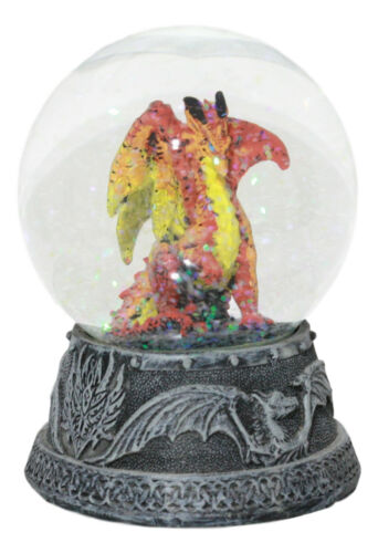 Small Mythical Fire Lava Volcanic Hyperion Dragon Glitter Water Globe Figurine