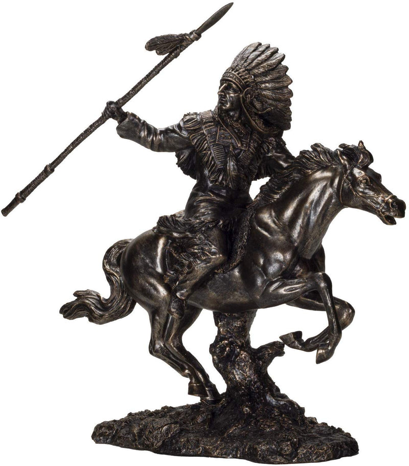 Ebros Western American Indian Warrior Riding Horse with Spear 13 inches Tall