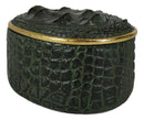 Faux Crocodile Pattern Textured Green Print Gold Oval Decorative Jewelry Box