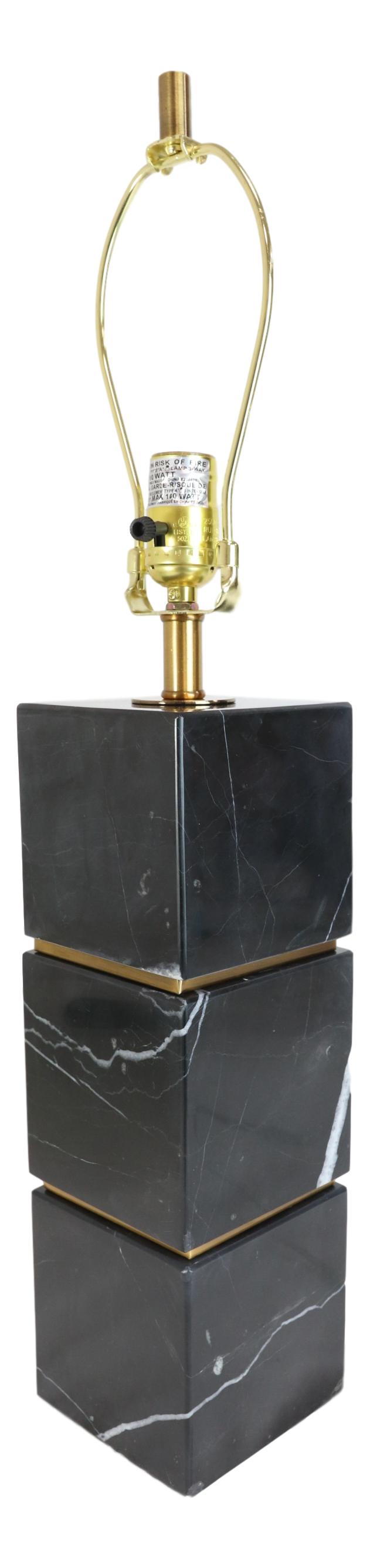 27"H Contemporary Elegant 3 Black Marble Cubes Gold Trim Table Lamp Fabric Shade