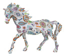 Equestrian Chic Beauty Rainbow Paisley White Horse Hand Painted Statue 7.5" L