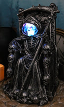 Dark Lord Grim Reaper Skeleton On Throne With LED Light Ghastly Face Figurine