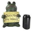 Ebros 10" H Whimsical Green Frog Toad Holding 'Don't Mind The Weeds' Sign Decor Statue