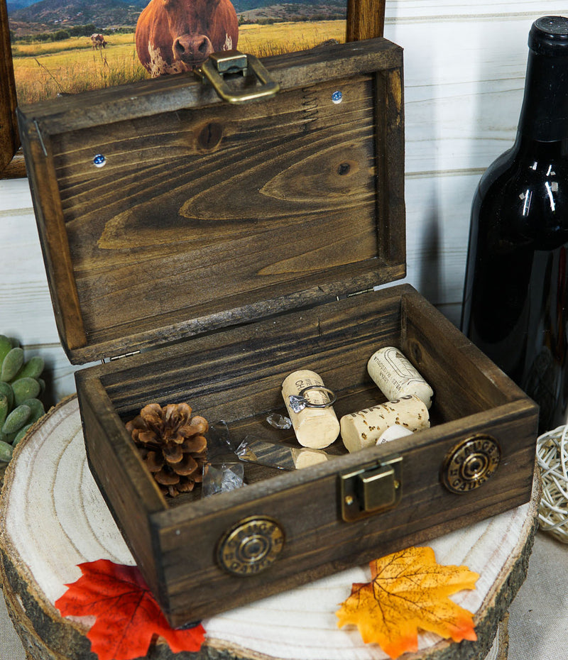 Western Rustic Cowboy Dual Revolver Pistols And Bullets Decorative Wood Box