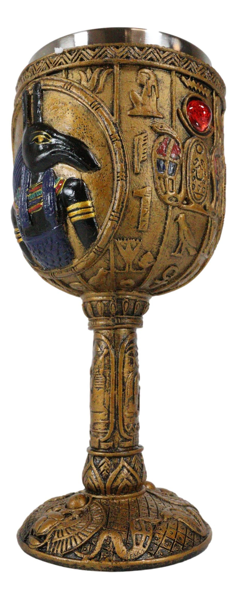 Ebros Ancient Egyptian Seth Wine Goblet in Golden Hieroglyphic Design 6oz 7"H