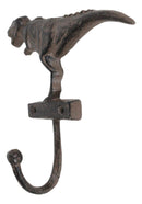 Pack Of 2 Cast Iron Rustic Jurassic T-Rex Dinosaur Wall Coat Keys Hook Sculpture