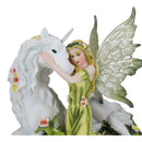 Ebros Gift Green Earth Gaia Fairy with Rare Floral White Unicorn Statue Decor Figurine 7" Long Unicorns Glade Enchanted Magical Encounter Collectible