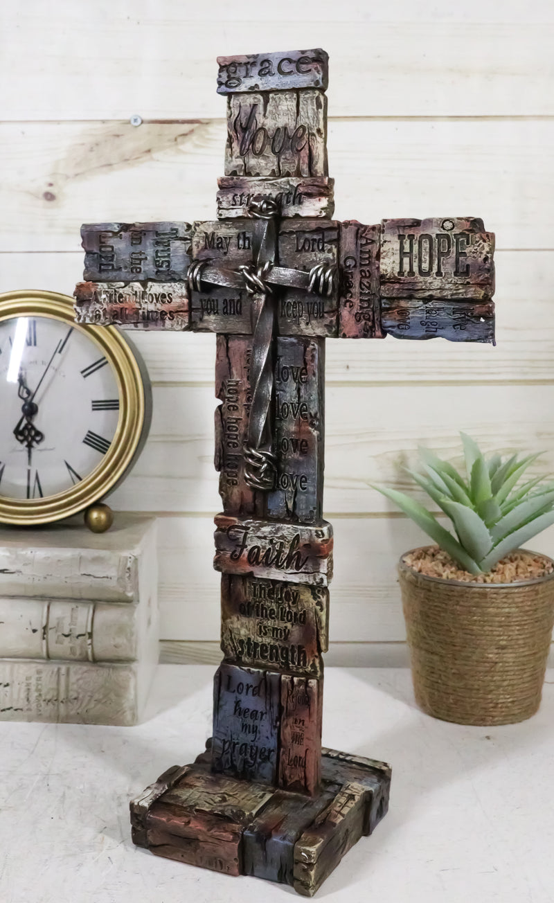 Rustic Western Christian Inspirational Words Of Faith Desktop Plaque Cross