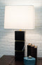 27"H Contemporary Elegant 3 Black Marble Cubes Gold Trim Table Lamp Fabric Shade