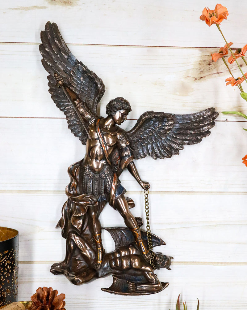 Ebros Archangel Saint Michael Slaying Chained Lucifer Satan 15"H Wall Plaque