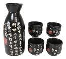 Ebros 12oz Ceramic Chinese Calligraphy Rice Wine Sake Set Flask With Four Cups