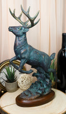 Wildlife 8 Point Stag Buck Deer Statue With Faux Wood Base In Antiqued Bronze