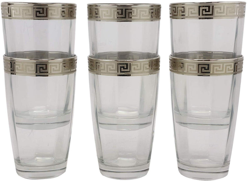 Gold Rimmed Greek Key Pint Glasses - Set of 6