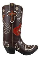 Faux Tooled Leather Cowboy Boot With Musical Notes And Guitar Vase Figurine