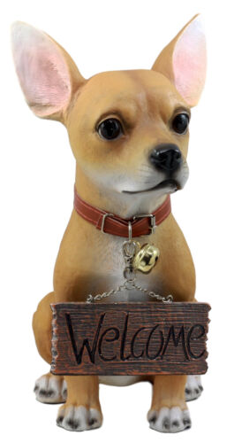 Spicy Mexican Short Coat Chihuahua Dog Large Figurine W/ Welcome Sign Statue