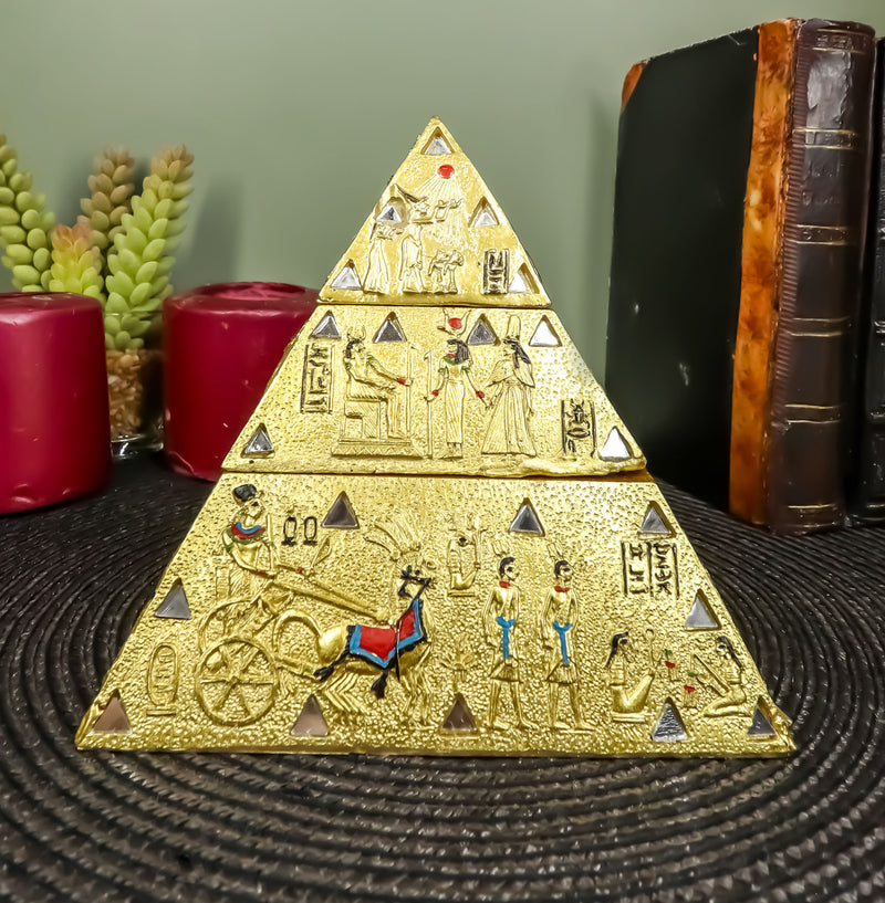 Egyptian Golden Hieroglyphic Pyramid Of The Gods Stackable Jewelry Box Statue