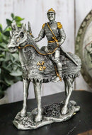 Pewter Metal Medieval Suit Of Armor Knight On Horse With Spear Axe Figurine