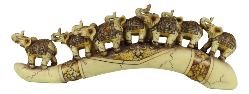 Ebros Faux Wood African Adorned Elephant Herd Great Migration On Tusk Bridge Figurine