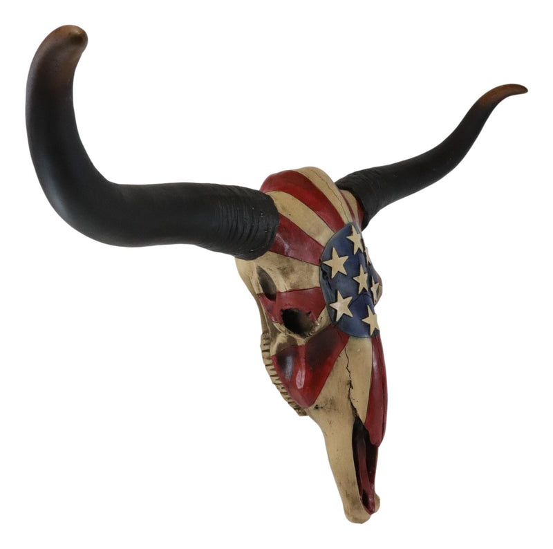 28"W Western Patriotic Bull Cow Longhorn Skull With USA Stars Stripes Wall Decor