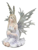 Kneeling Frost Flake Oracle Winter Fairy Holding Crystal Ball Statue 4.5"H