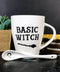 Witchcraft Wicca Basic Witch Crescent Moon Broomstick Coffee Mug And Spoon Set