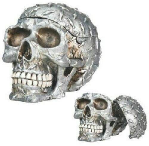 Cyborg Metallic Diamond Plate Skull Container Jewelry Box Figurine Collectible