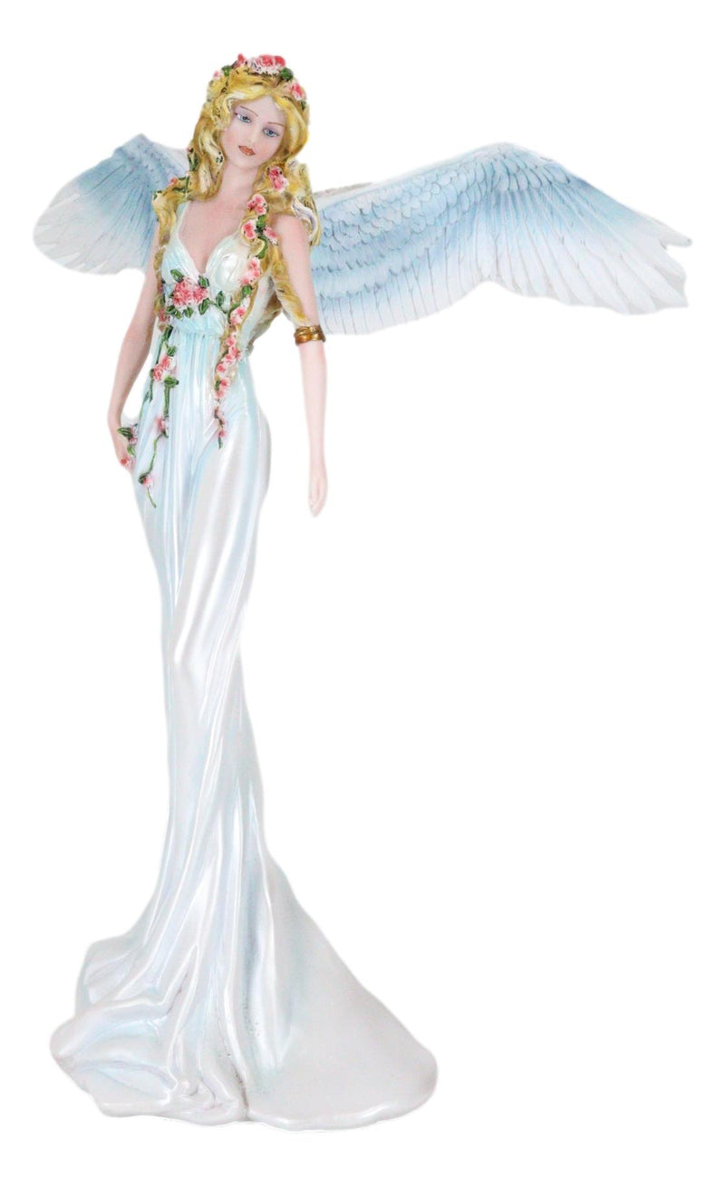 Heavenly Blonde Haired Angel With Spring Floral Blossoms Vine Decorative Statue