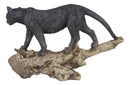 Ebros Animal Jungle Black Panther Prowling On Distressed Tree Log Figurine 8"L