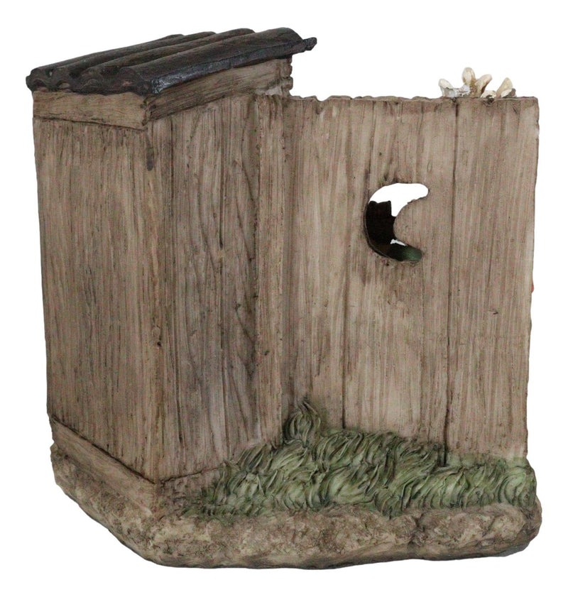 Rustic Deer With Rifle Jumping A Hunter With Newspapers In Outhouse Figurine