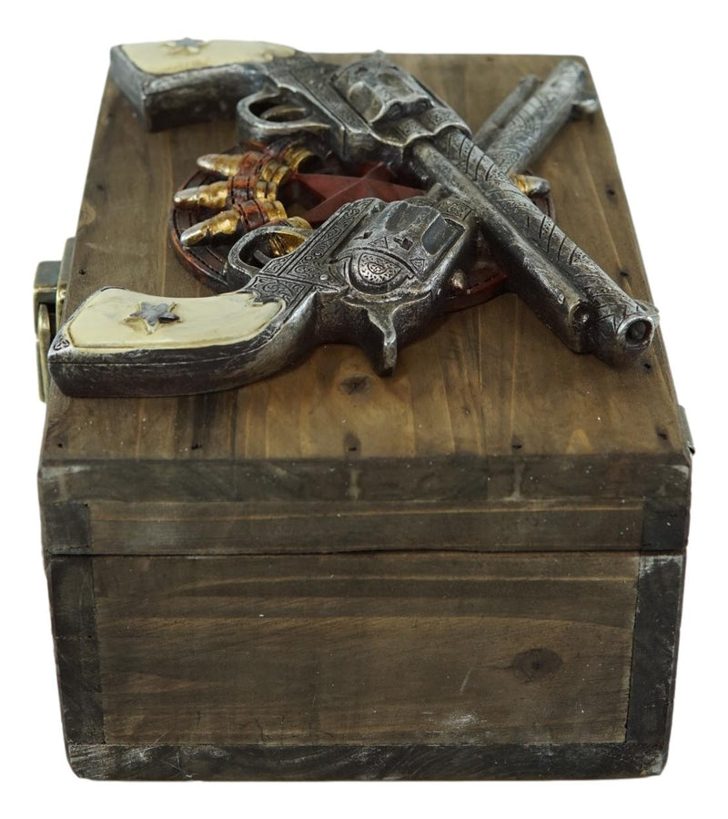 Western Rustic Cowboy Dual Revolver Pistols And Bullets Decorative Wood Box