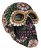 Black Day of The Dead Purple Fuchsia Floral Blooms Sugar Skull Figurine 7.5"L