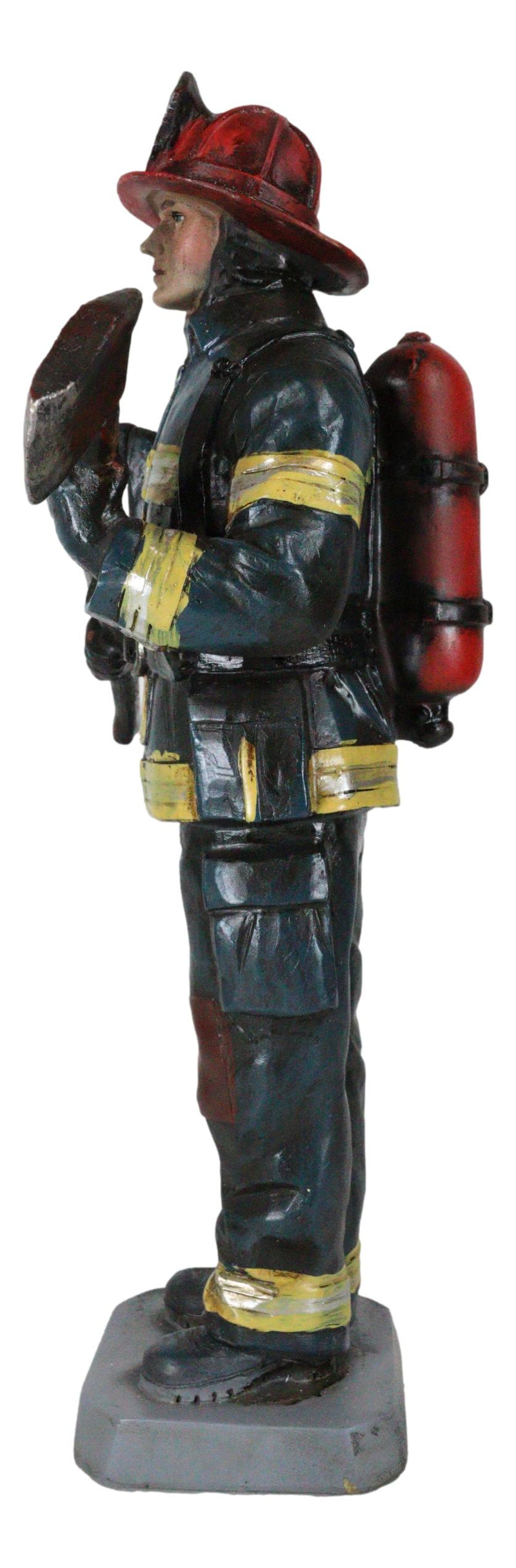 Fire Fighter Fireman In Bunker Gear Suit And Air Tank Holding an Axe Figurine