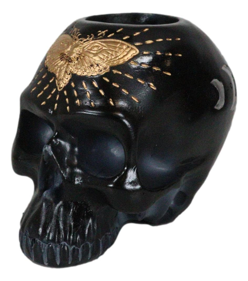 Black Gothic Skull Skeleton With Golden Butterfly And Evil Eye Candle Holder