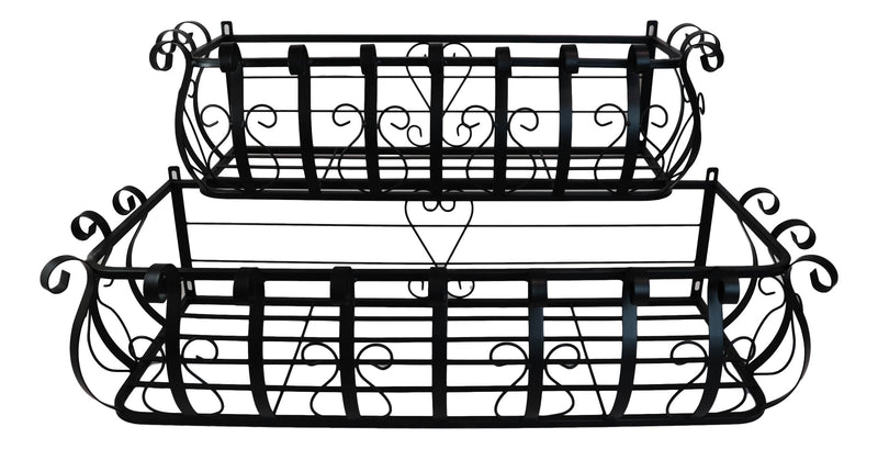 Set of 2 Parisian Cast Iron Black Scrollwork Wall Planter Bracket Shelf Box