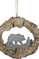 Rustic Western Black Bear Faux Wood Log Slice Set of 4 Christmas Tree Ornaments