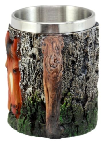 Wildlife Equine Chestnut Horse Coffee Mug With Rustic Tree Bark Design 12oz