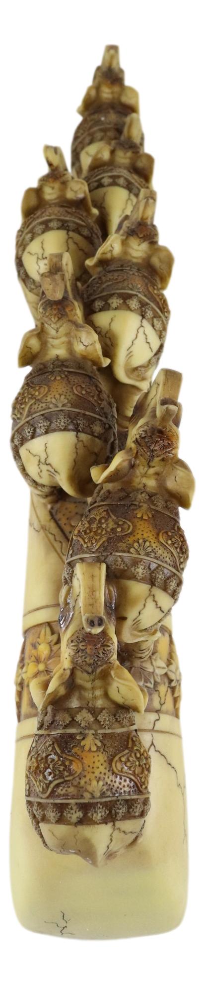 Ebros Faux Wood African Adorned Elephant Herd Great Migration On Tusk Bridge Figurine