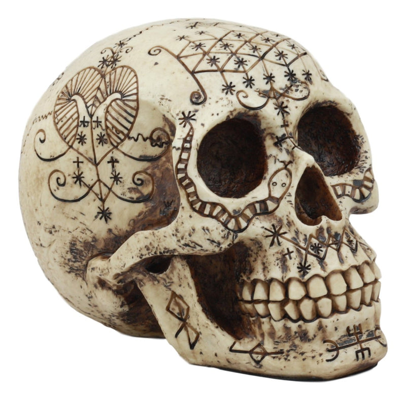 Ebros Erzulie Freda Veve Haitian Ancient Voodoo Love Spells Romance Talisman Tattoo Skull Statue Gothic Skull Lwas Voudou Loa of Love Day Of The Dead Skeleton Cranium Figurine