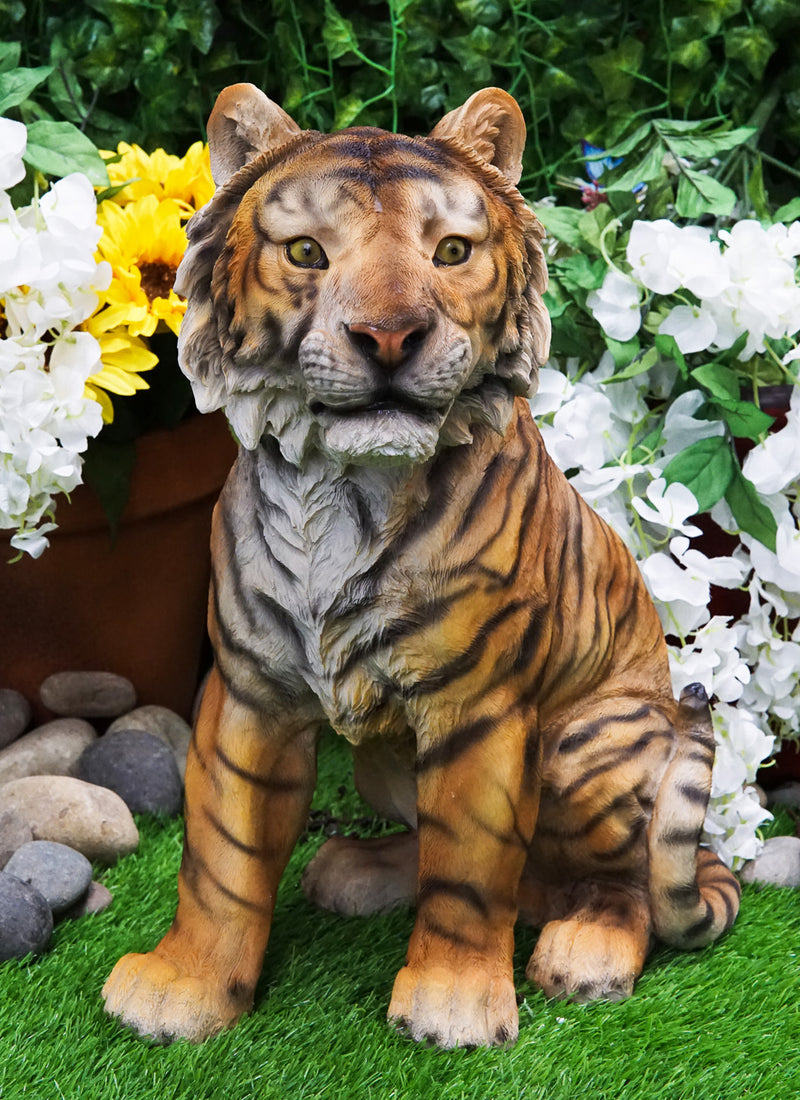 Apex Predator Realistic Orange Bengal Tiger Sitting On Guard Resin Statue 16.5"H