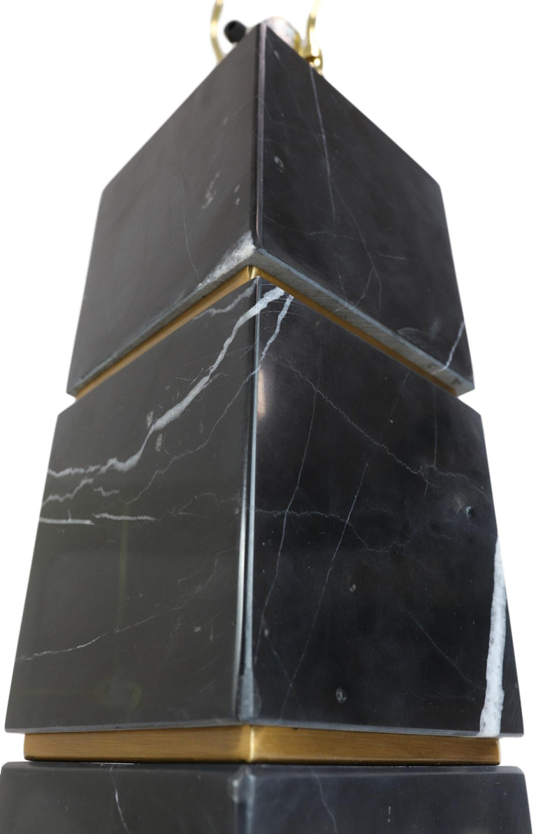 27"H Contemporary Elegant 3 Black Marble Cubes Gold Trim Table Lamp Fabric Shade