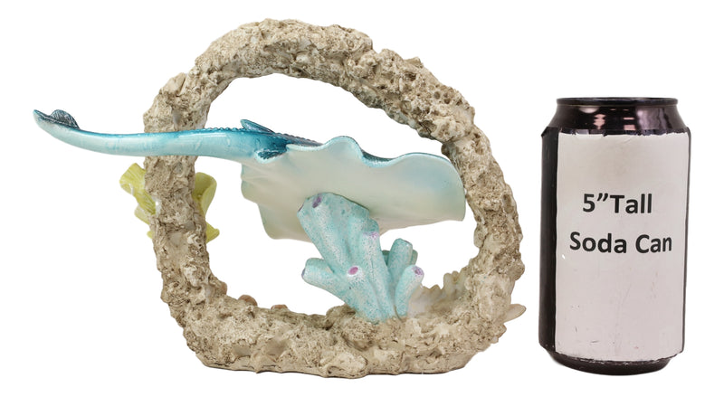 Ebros Nautical Marine Blue Stingray Fish Swimming By Coral Reef Decor Statue