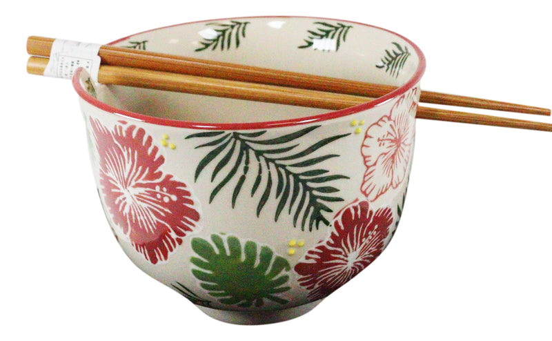 Pack Of 2 Colorful Nectar Flowers Ramen Noodles Soup Bowl With Bamboo Chopsticks