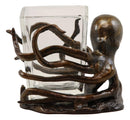 Ebros Gift Aluminum Nautical Coastal Reef Giant Kraken Sea Octopus Wrapping Its Tentacle Legs Around A Glass Votive Candle Holder Figurine As Home Living Room Or Vanity Accent Decorative Candleholder