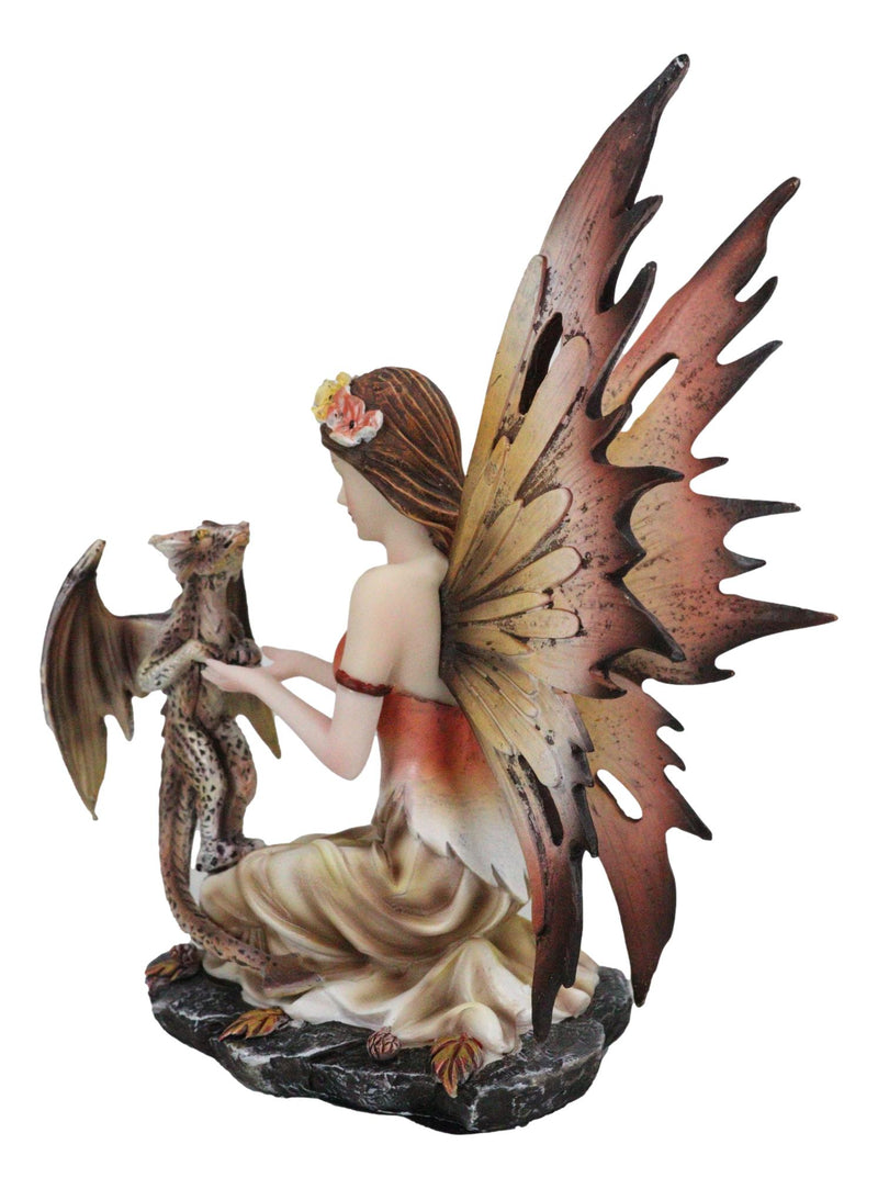 Beautiful Scarlet Fire Fairy Goddess With Spotted Dragon Figurine Fantasy Decor