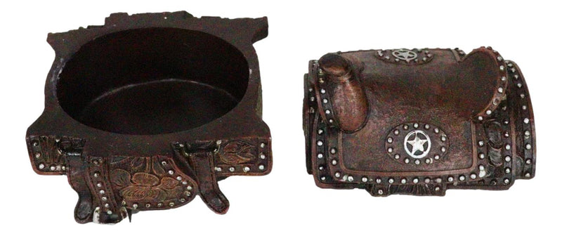 Rustic Western Cowboy Horse Saddle Lone Star Silver Studs Decorative Trinket Box