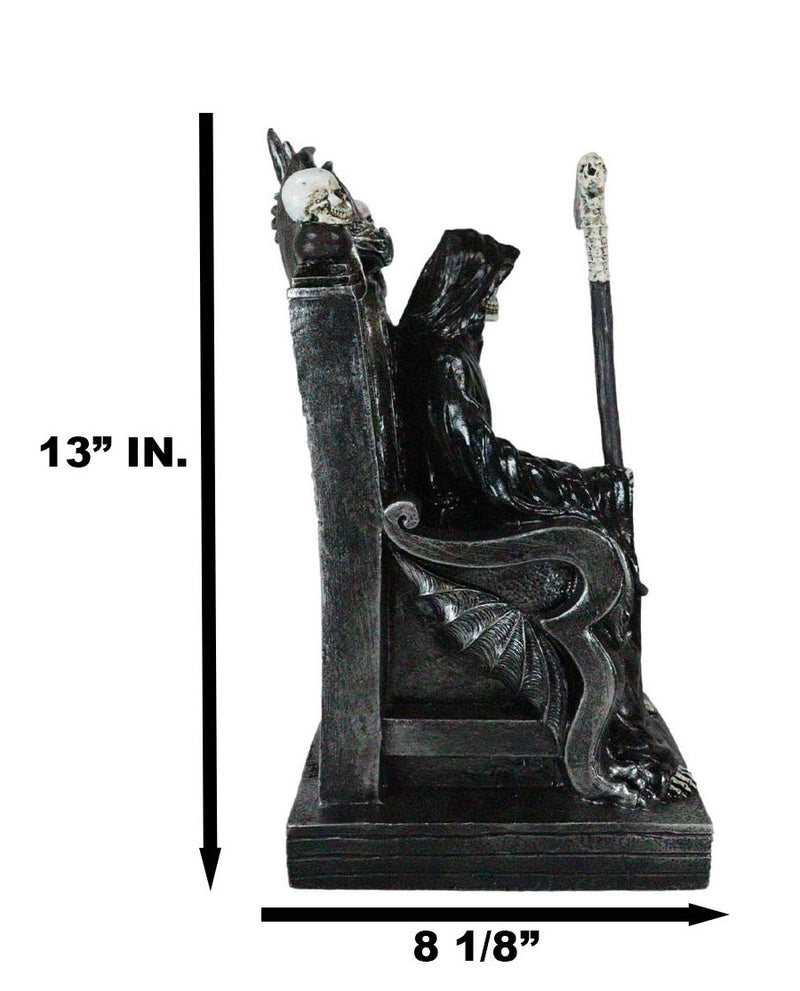 Ossuary Gothic Grim Reaper Seated On Skulls And Dragon Throne With Scythe Statue