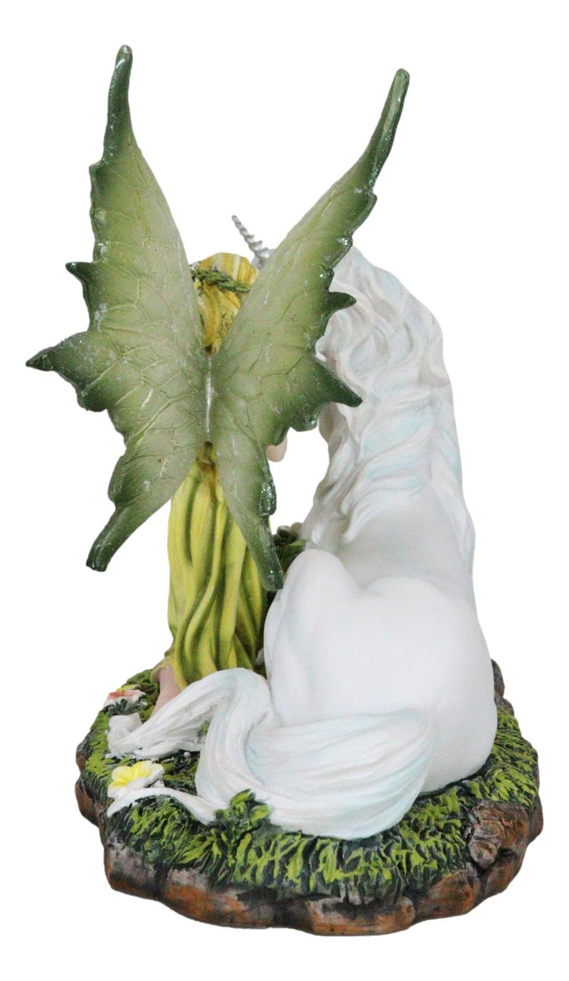 Ebros Gift Green Earth Gaia Fairy with Rare Floral White Unicorn Statue Decor Figurine 7" Long Unicorns Glade Enchanted Magical Encounter Collectible