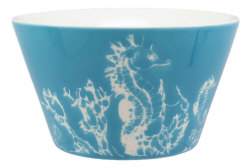 Ebros Pack Of 2 Nautical Ocean Seahorse Abstract Art Blue Bowl Set of 2 16 Ounces 5.5"D