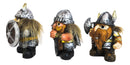 Small Chibi Norse Viking Berserk Warriors with Axe Sword Shield Statue Set of 3