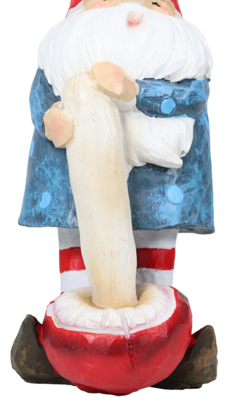 Festive Holiday Golfer Gnome Using Toadstool Mushroom As Golf Club Figurine